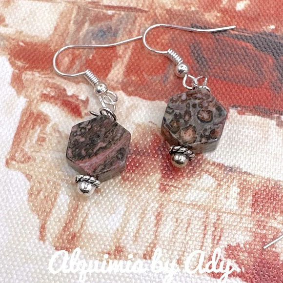 Ocean jasper 925 sterling dangle long silver earrings - Picture 1 of 1